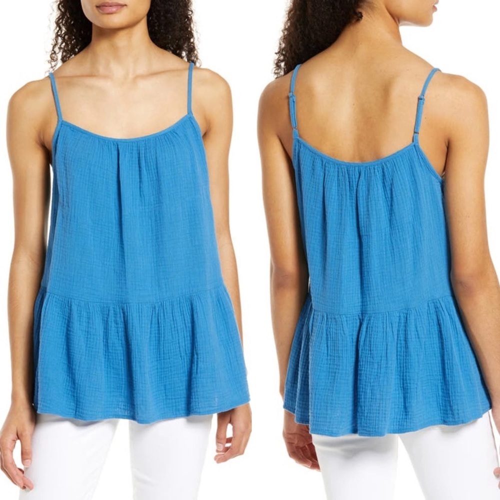 NEW Nordstrom Cotton Gauze Peplum Tank Top‎ Blue Size XL From 2022 Lightweight